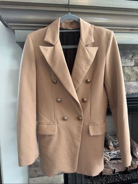 Women's Double-Breasted Camel Blazer Coat